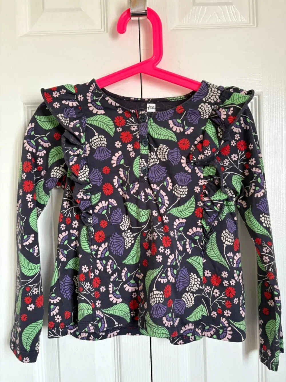 Tea Collection Ruffle Henley Top Size 6 - Picture 1 of 3